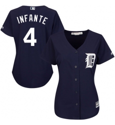 Women's Majestic Detroit Tigers #4 Omar Infante Authentic Navy Blue Alternate Cool Base MLB Jersey