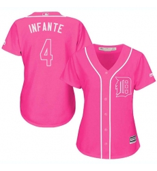 Women's Majestic Detroit Tigers #4 Omar Infante Replica Pink Fashion Cool Base MLB Jersey