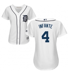 Women's Majestic Detroit Tigers #4 Omar Infante Replica White Home Cool Base MLB Jersey