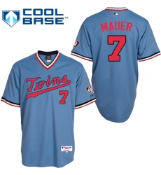 Men's Majestic Minnesota Twins #7 Joe Mauer Authentic Light Blue 1984 Turn Back The Clock MLB Jersey