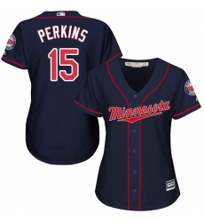 Women's Majestic Minnesota Twins #15 Glen Perkins Authentic Navy Blue Alternate Road Cool Base MLB Jersey