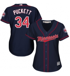Women's Majestic Minnesota Twins #34 Kirby Puckett Replica Navy Blue Alternate Road Cool Base MLB Jersey