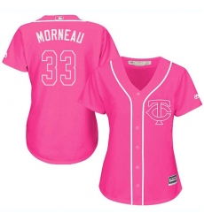 Women's Majestic Minnesota Twins #33 Justin Morneau Replica Pink Fashion Cool Base MLB Jersey