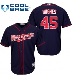 Youth Majestic Minnesota Twins #45 Phil Hughes Authentic Navy Blue Alternate Road Cool Base MLB Jersey