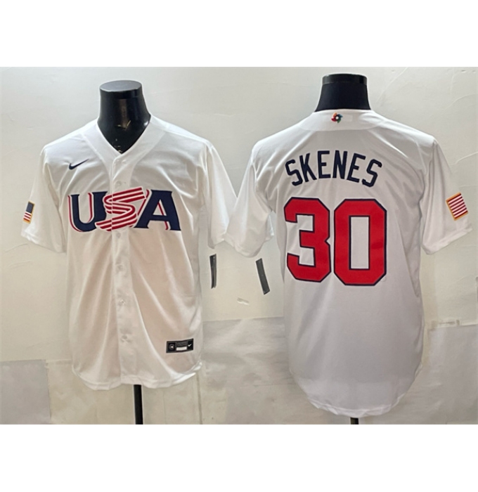 Men's USA Baseball #30 Paul Skenes White World Baseball Classic Stitched Jersey