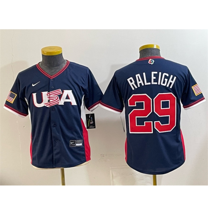 Youth USA Baseball #29 Cal Raleigh Navy 2026 World Baseball Classic Stadium Stitched Baseball Jersey