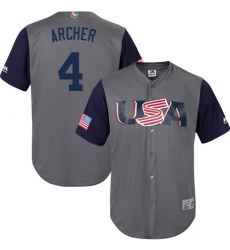 Men's USA Baseball Majestic #4 Chris Archer Gray 2017 World Baseball Classic Replica Team Jersey