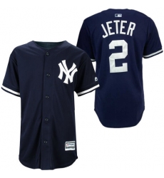 Men's Majestic New York Yankees #2 Derek Jeter Authentic Navy Blue MLB Jersey