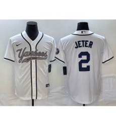 Men's New York Yankees #2 Derek Jeter White Cool Base Stitched Baseball Jersey