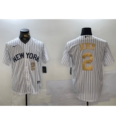 Men's New York Yankees #2 Derek Jeter White Pinstripe Fashion Cool Base Jerseys