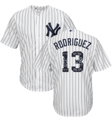 Men's Majestic New York Yankees #13 Alex Rodriguez Authentic White Team Logo Fashion MLB Jersey