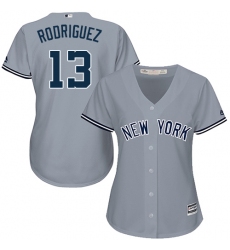Women's Majestic New York Yankees #13 Alex Rodriguez Replica Grey Road MLB Jersey