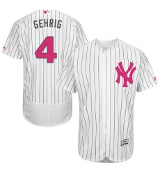 Men's Majestic New York Yankees #4 Lou Gehrig Authentic White 2016 Mother's Day Fashion Flex Base MLB Jersey