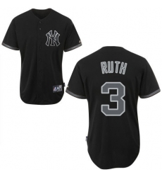 Men's Majestic New York Yankees #3 Babe Ruth Authentic Black Fashion MLB Jersey