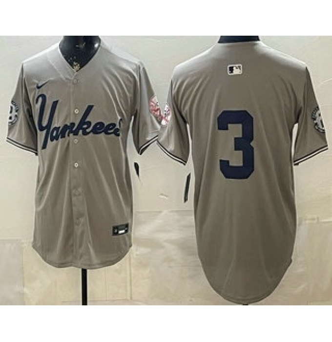 Men's New York Yankees #3 Babe Ruth Grey Without Name Limited Jersey