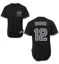 Men's Majestic New York Yankees #12 Wade Boggs Replica Black Fashion MLB Jersey