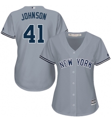 Women's Majestic New York Yankees #41 Randy Johnson Authentic Grey Road MLB Jersey