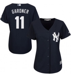 Women's Majestic New York Yankees #11 Brett Gardner Replica Navy Blue Alternate MLB Jersey