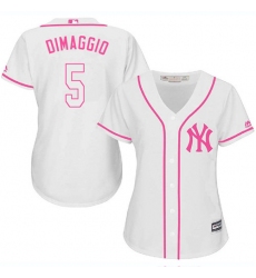 Women's Majestic New York Yankees #5 Joe DiMaggio Replica White Fashion Cool Base MLB Jersey