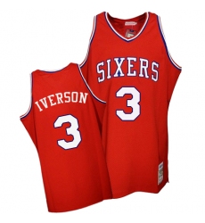 Men's Mitchell and Ness Philadelphia 76ers #3 Allen Iverson Swingman Red Throwback NBA Jersey