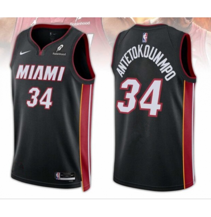 Men's Miami Heat #34 Giannis Antetokounmpo Black 2025 Icon Edition Swingman Stitched Basketball Jersey