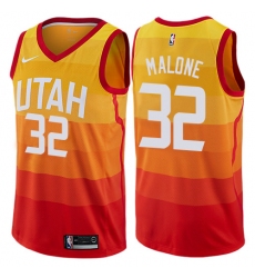 Men's Nike Utah Jazz #32 Karl Malone Authentic Orange NBA Jersey - City Edition