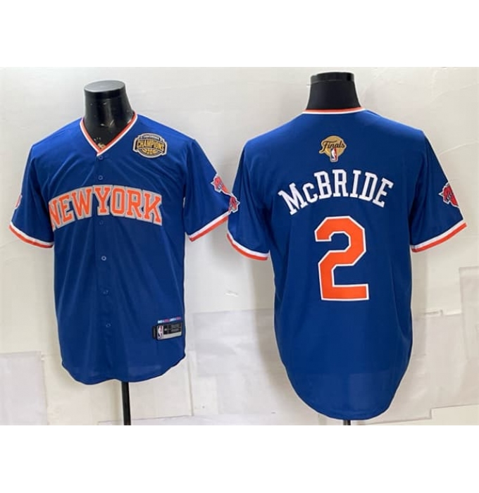Men's New York Knicks #2 Miles McBride Blue 2026 Finals & Eastern Conference Champions Stitched Baseball Jersey