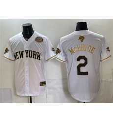 Men's New York Knicks #2 Miles McBride White Gold 2026 Finals & Eastern Conference Champions Stitched Baseball Jersey