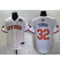 Men's New York Knicks #32 Karl-Anthony Towns White 2026 Finals & Eastern Conference Champions Stitched Baseball Jersey
