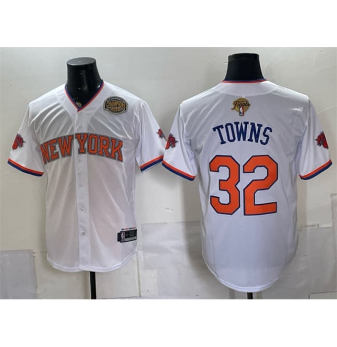 Men's New York Knicks #32 Karl-Anthony Towns White 2026 Finals & Eastern Conference Champions Stitched Baseball Jersey