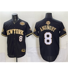Men's New York Knicks #8 OG Anunoby Black Gold 2026 Finals & Eastern Conference Champions Stitched Baseball Jersey