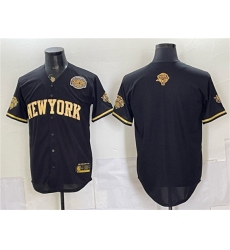 Men's New York Knicks Blank Black Gold 2026 Finals & Eastern Conference Champions Stitched Baseball Jersey