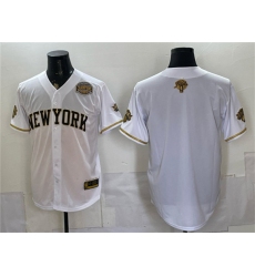 Men's New York Knicks Blank White Gold 2026 Finals & Eastern Conference Champions Stitched Baseball Jersey
