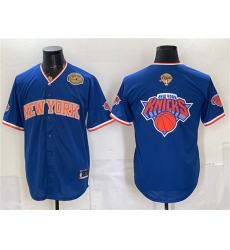 Men's New York Knicks Team Big Logo Royal 2026 Finals & Eastern Conference Champions Stitched Baseball Jersey