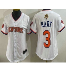 Women's New York Knicks #3 Josh Hart White 2026 Finals Stitched Baseball Jersey