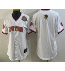 Women's New York Knicks Blank White 2026 Finals Eastern Conference Champions Stitched Baseball Jersey