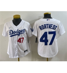 Youth Los Angeles Dodgers #47 Ben Rortvedt White Cool Base Stitched Baseball Jersey