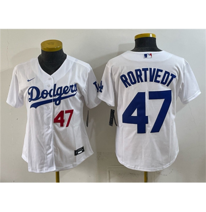Youth Los Angeles Dodgers #47 Ben Rortvedt White Cool Base Stitched Baseball Jersey