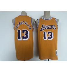 Men's Los Angeles Lakers #13 Wilt Chamberlain Swingman Gold Throwback Jersey