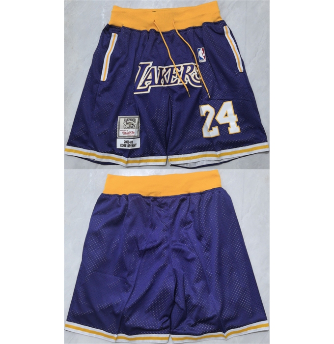 Men's Los Angeles Lakers #24 Kobe Bryant Purple 2026 Shorts (Run Small)