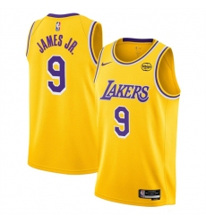 Men's Los Angeles Lakers #9 Bronny James Jr. Yellow 2024 Draft Icon Edition Stitched Basketball Jersey