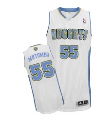 Men's Adidas Denver Nuggets #55 Dikembe Mutombo Authentic White Home NBA Jersey