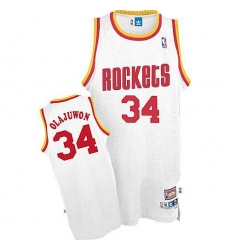 Men's Mitchell and Ness Houston Rockets #34 Hakeem Olajuwon Authentic White Throwback NBA Jersey