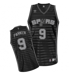 Men's Adidas San Antonio Spurs #9 Tony Parker Swingman Black/Grey Groove NBA Jersey