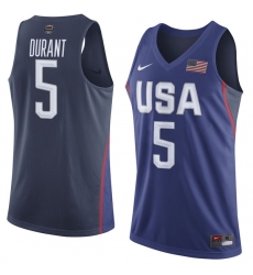 Men's Nike Team USA #5 Kevin Durant Authentic Navy Blue 2016 Olympic Basketball Jersey