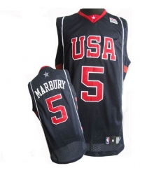 Men's Nike Team USA #5 Stephon Marbury Authentic Navy Blue Summer Olympics Basketball Jersey