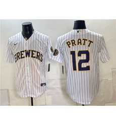 Men's Milwaukee Brewers #12 Cooper Pratt White Stitched Baseball Jersey