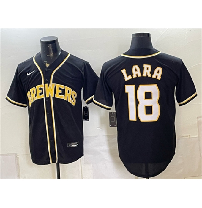 Men's Milwaukee Brewers #18 Luis Lara 2026 Fashion Replica Black Out Stitched Baseball Jersey