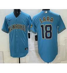Men's Milwaukee Brewers #18 Luis Lara Blue 2026 City Connect Stadium Stitched Jersey
