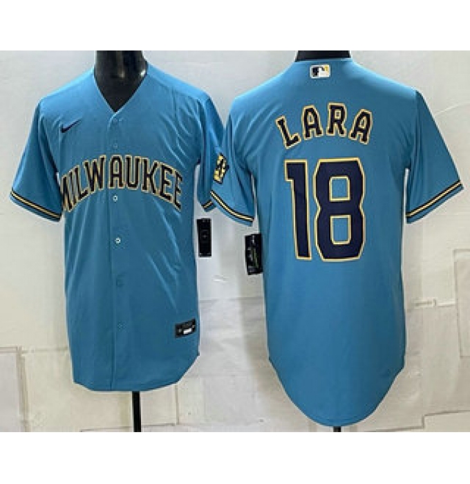 Men's Milwaukee Brewers #18 Luis Lara Blue 2026 City Connect Stadium Stitched Jersey